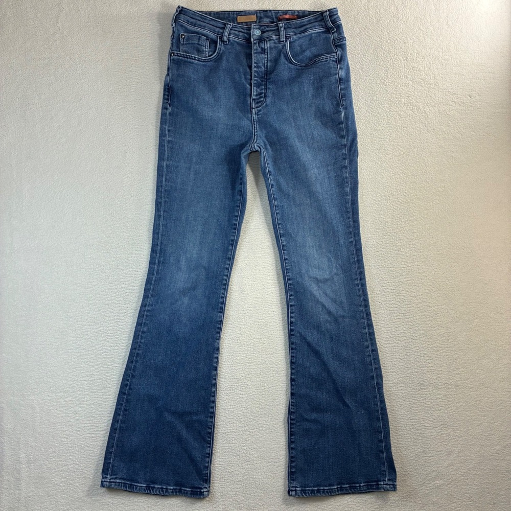 Pilcro Anthropologie High Rise Flare Jeans Women 29x32 Blue Stretch‎ Boho Wide
